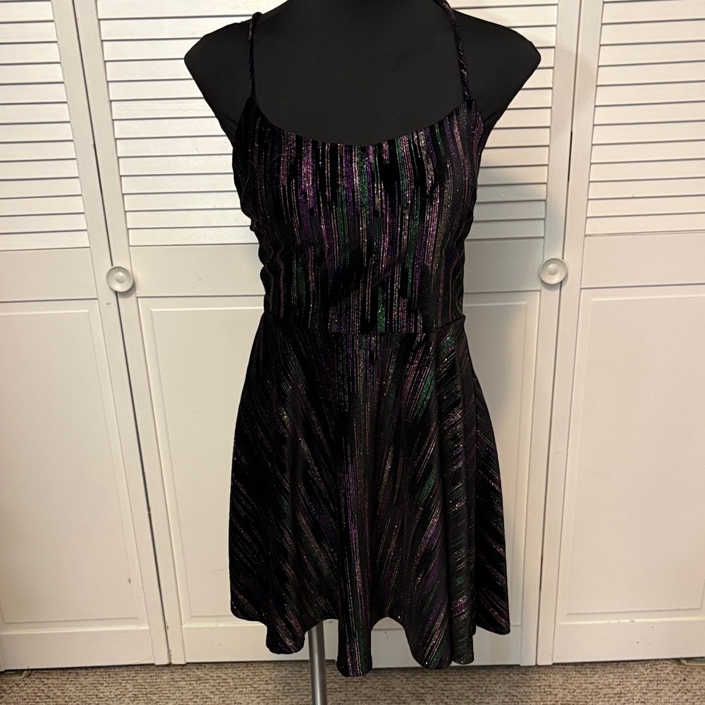City Studio Black and Purple Mini Dress